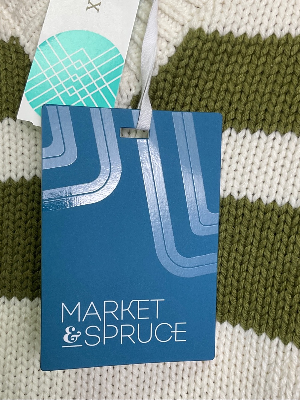 Market & Spruce Olive and Cream Striped Sailor V-Neck Sweater - Picture 2 of 10